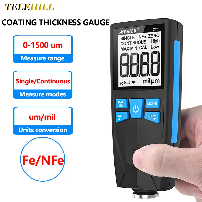 

High Accuracy Thickness Gauge for Car 0-1500um Car Paint Film Thickness Test Fe/NFe LCD Digital Automobile Film Thickness Meter