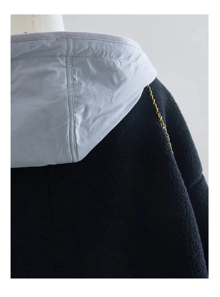 American Retro Design Contrasting Colors Fake Two-piece Hooded Cotton Jacket for Men and Women Lazy Autumn and Winter Style