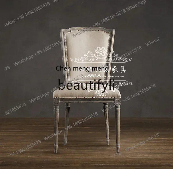 z183  French solid wood dining table and chair combination American old retro square back chair furniture round table