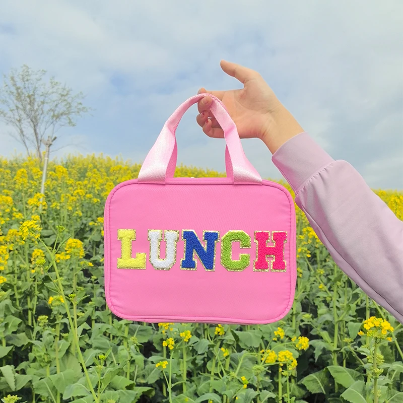 Lettera inglese Patch Lunch Bag Cartoon Cut Portable Lunch Box Ice Pack cibo Picnic sacchetti isolanti freschi regalo Back-to-school