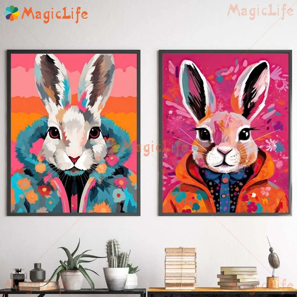 

Cartoon Rabbit Bear Portrait Animals Prints Posters Wall Pictures For Living Room Decor Poster Wall Art Canvas Painting Unframed