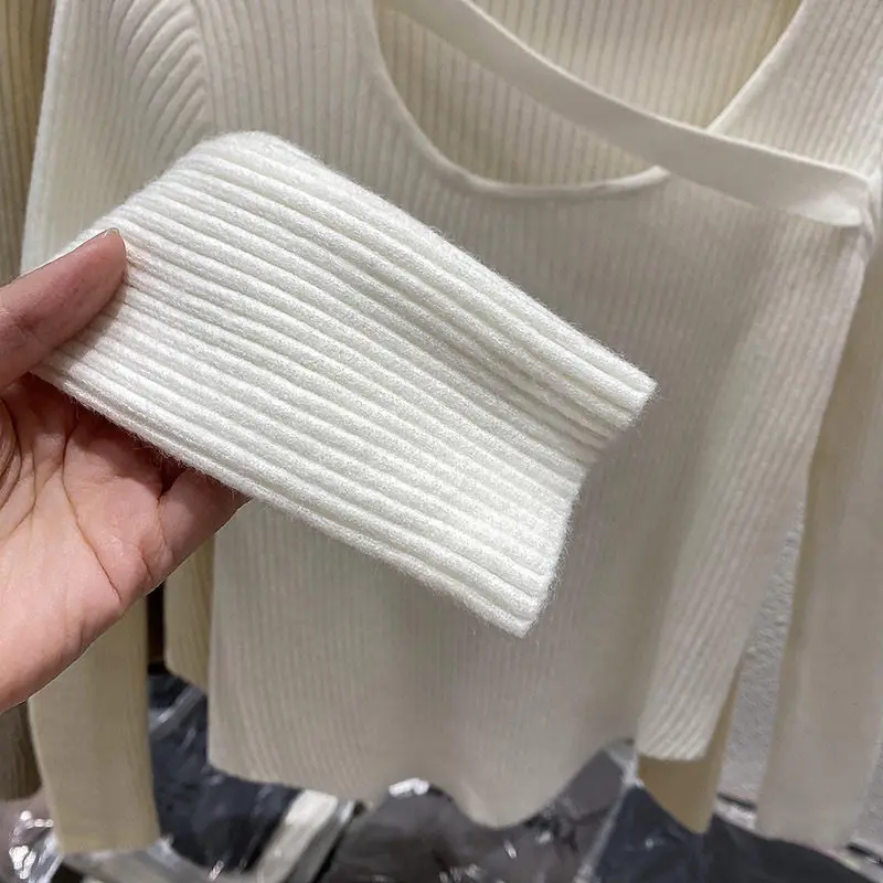 Einzigartige Gestrickte Pullover Frauen Pullover Mode Langarm Mock Neck Aushöhlen Stricken Pullover Pullover Frauen Tops Strickwaren Q1763