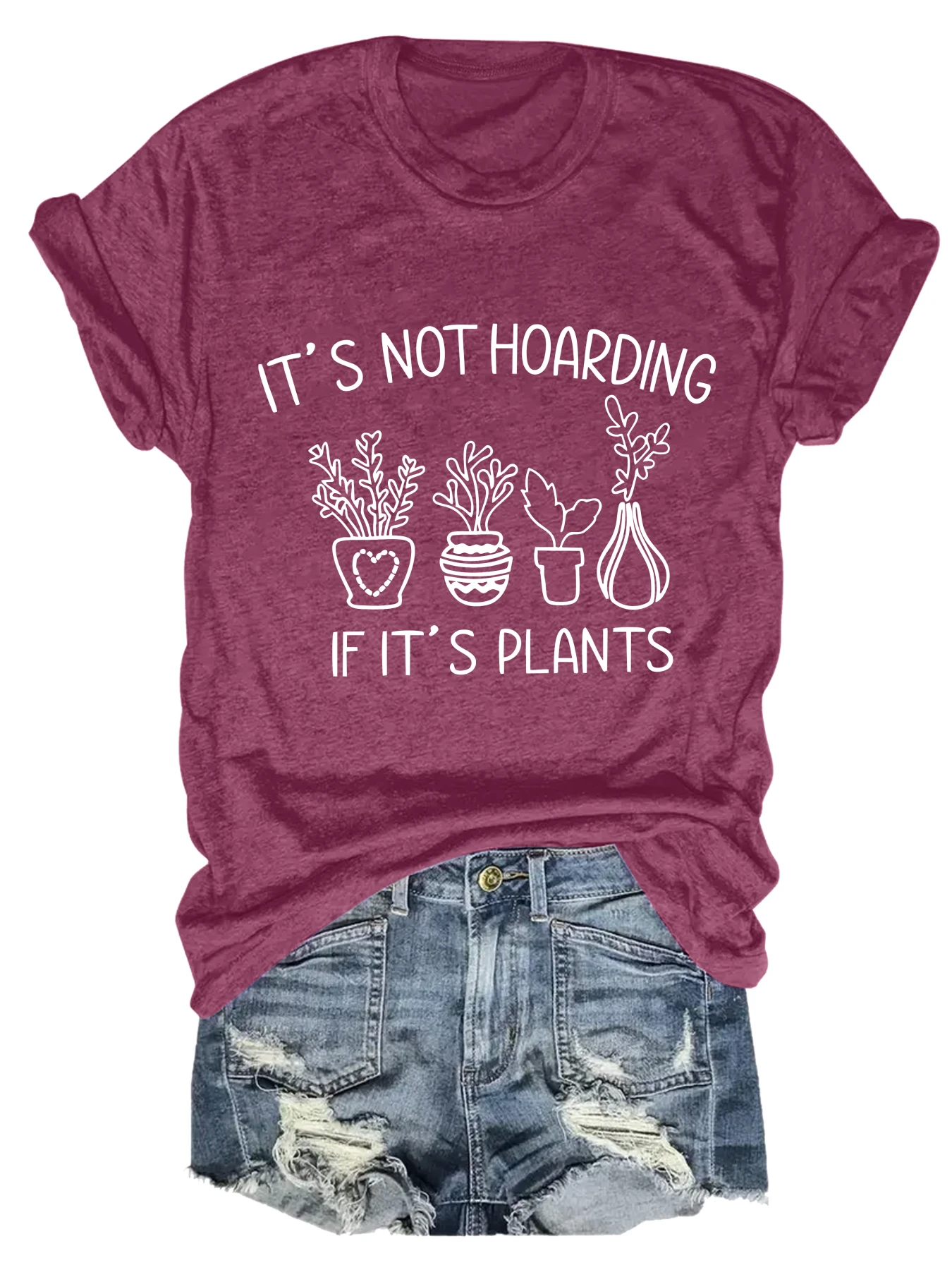 

Plus size women's short sleeve T-shirt It's Not Hoarding If It's Plants Daily comfortable versatile style summer outfit women's