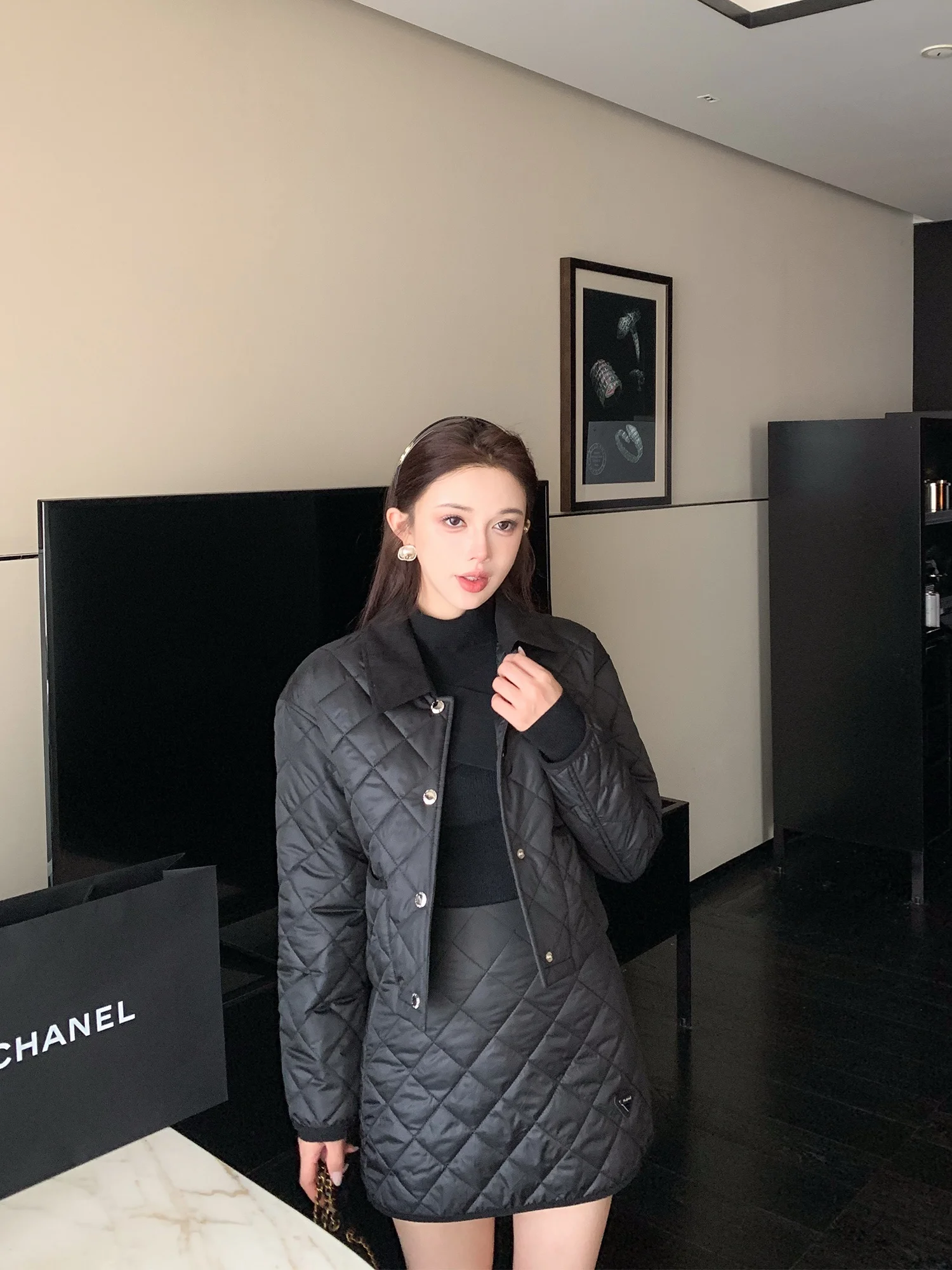 

LADIES FIRST Diamond Pattern Cotton Jaet Winter Warm Thi Outerwear ort Skirt Small Fraance Sle Loose Fit ort Length