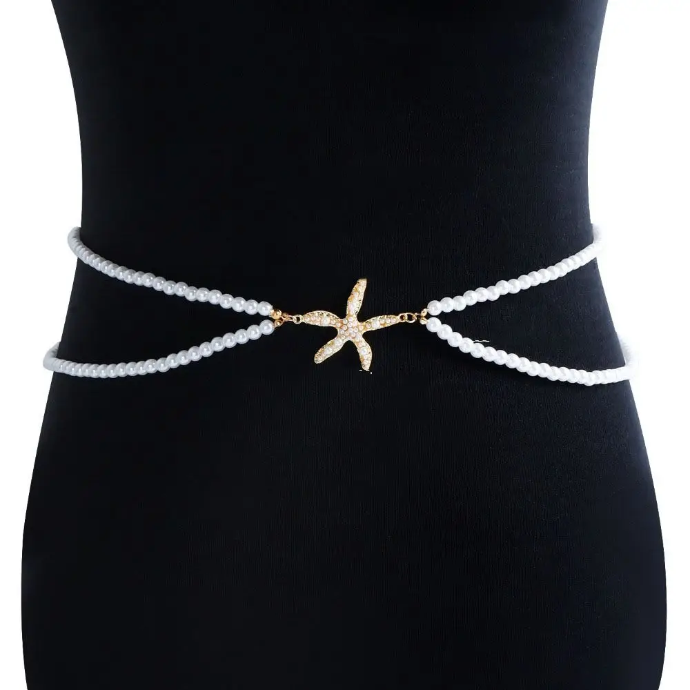 

Retro Starfish Pendant Pearl Waist Chain Double-layer Belt Body Chain All-match Bikini Waist Chain Pearl Waistband Gift