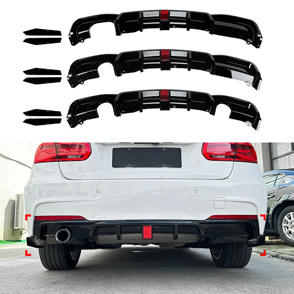 For BMW 3 Series F30 MT 2013-2019 MP Rear Bumper Diffuser With Light Car Lower Spoiler Splitter Body Guard Kits Gloss black PP