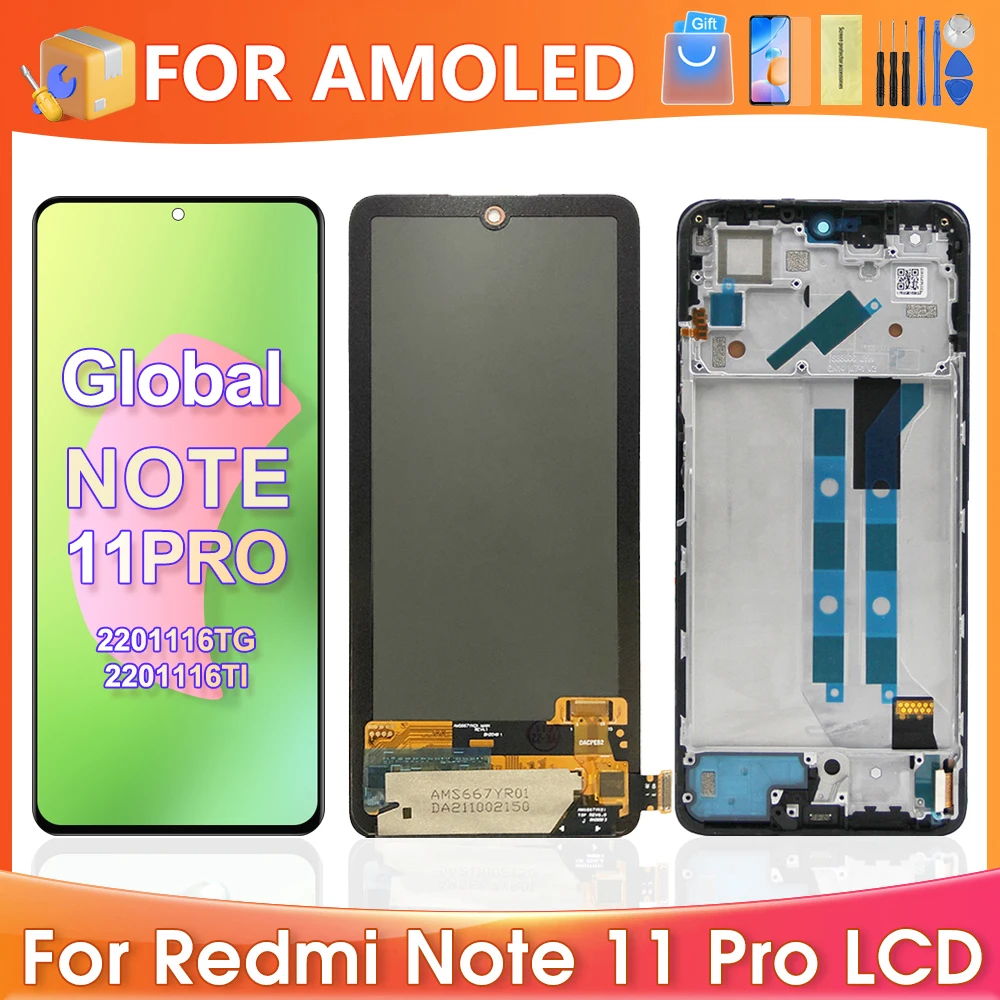 6.67''AMOLED For Xiaomi Redmi Note 11 Pro 5G For Redmi Note 11 Pro LCD Display Touch Screen Digitizer Assembly Replacement