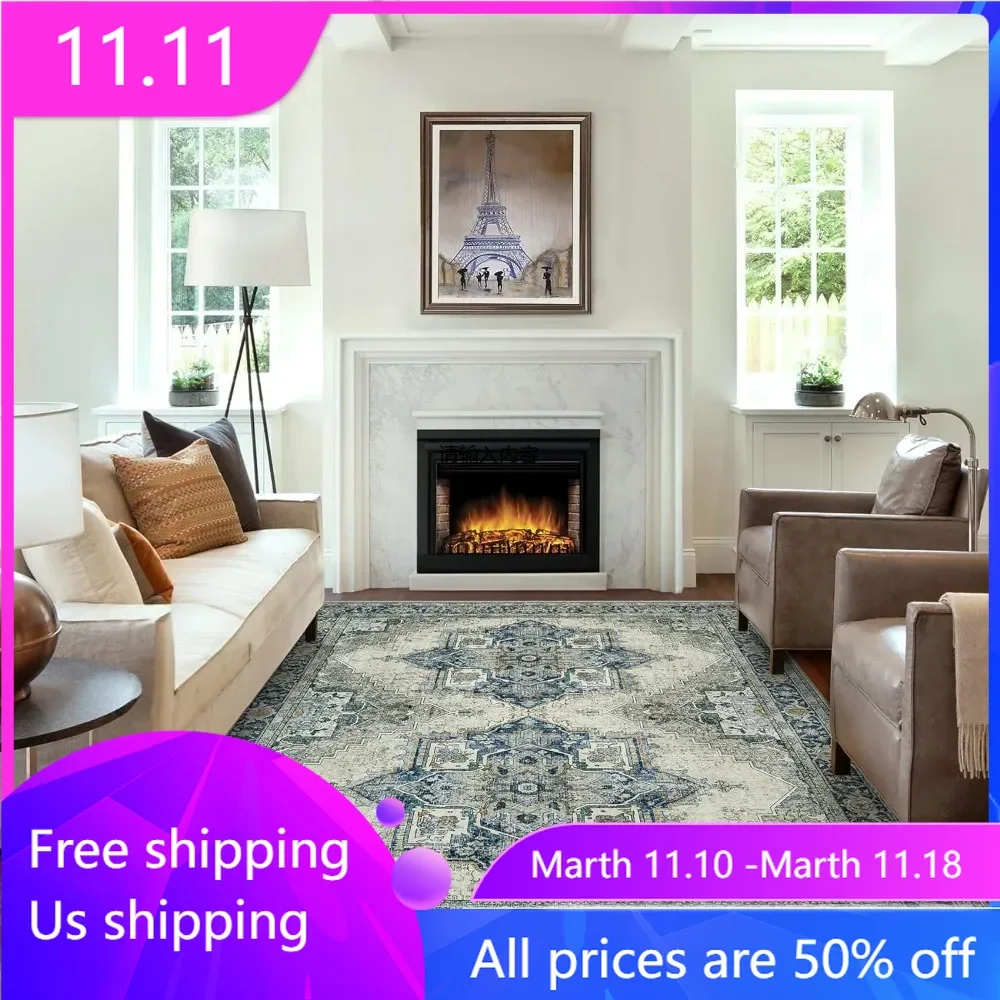 

9x12 Area Rug Living Room Rugs, Machine Washable Rug,with Non-Slip Rubber Backing, Non-Shedding Stain Resistant, Indoor Carpet