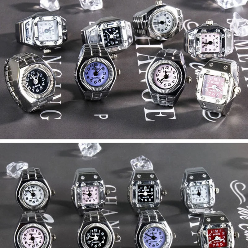 Wlp Mode Mini Quarzuhr Uhr Fingerringe für Männer Frauen Gummiband Punk Gothic Paar römischen Ring Schmuck Geschenk