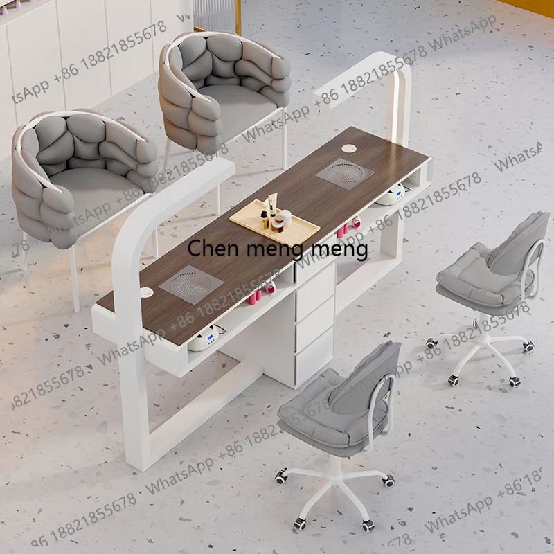 Nail art table and chair set economical single and double multi-functional light luxury retro style simple cream style