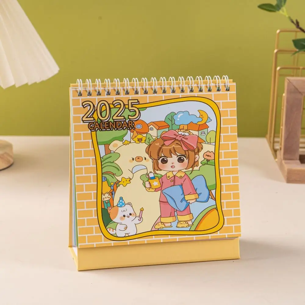 Cute Planning Cartoon 2025 Calendar Time Date To Do List Mini Desk Calendar Agenda Korean style Standing Flip Calendar Student