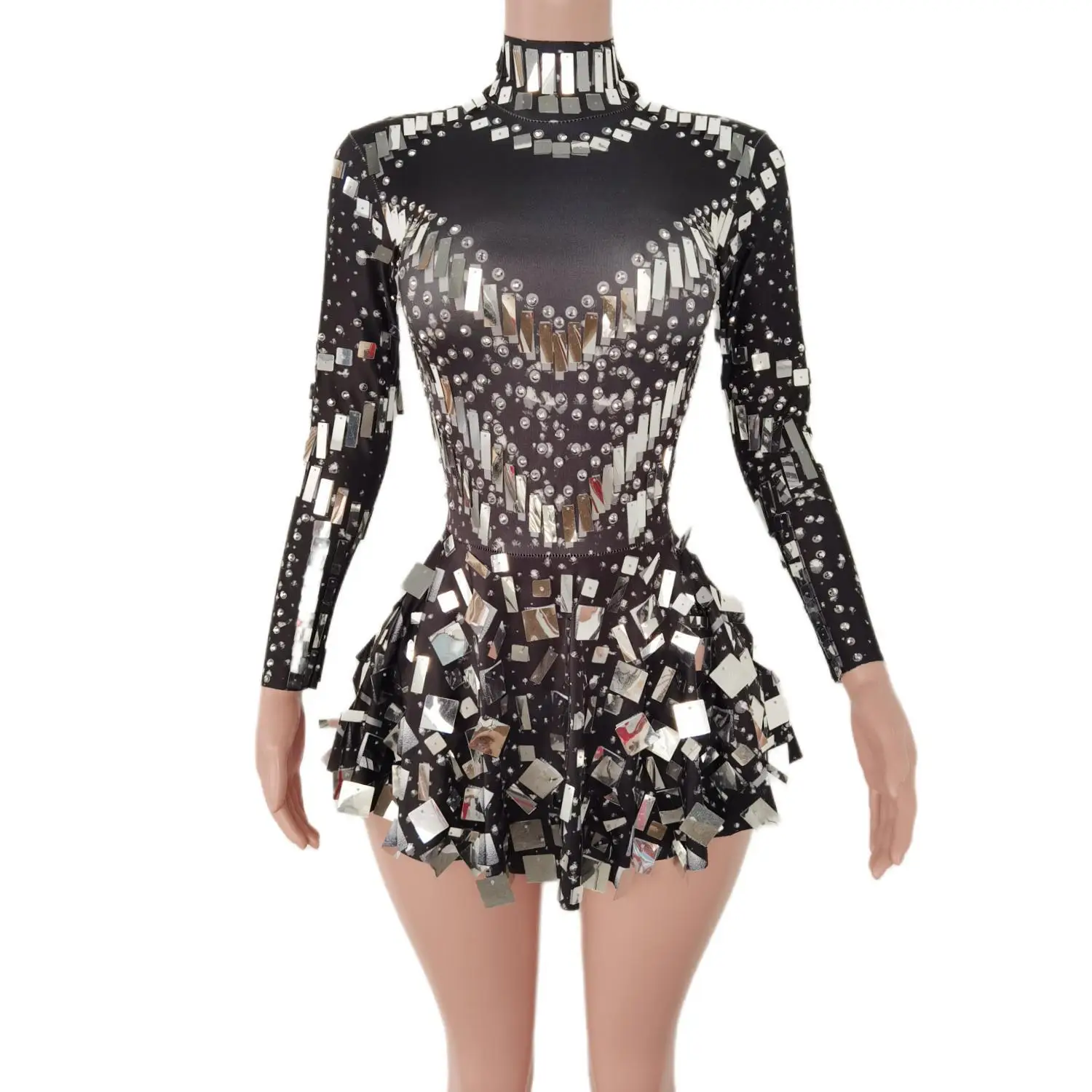 Vestido corto ajustado de lentejuelas con destellos completos para mujer, vestido de una pieza para Celebración de fiesta de cumpleaños, ropa de escenario para cantante, vestido de graduación para club nocturno