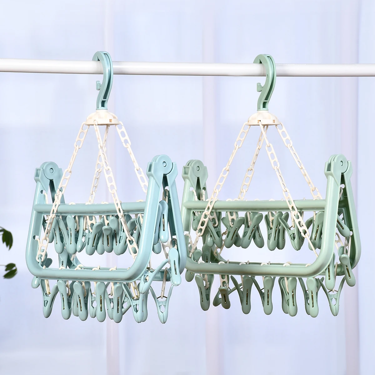 32 Peg Dryer Washing Line Airer Clothes Horse Underwear Socks Pants Hanger Children And Adults Plastic Multiple Clips