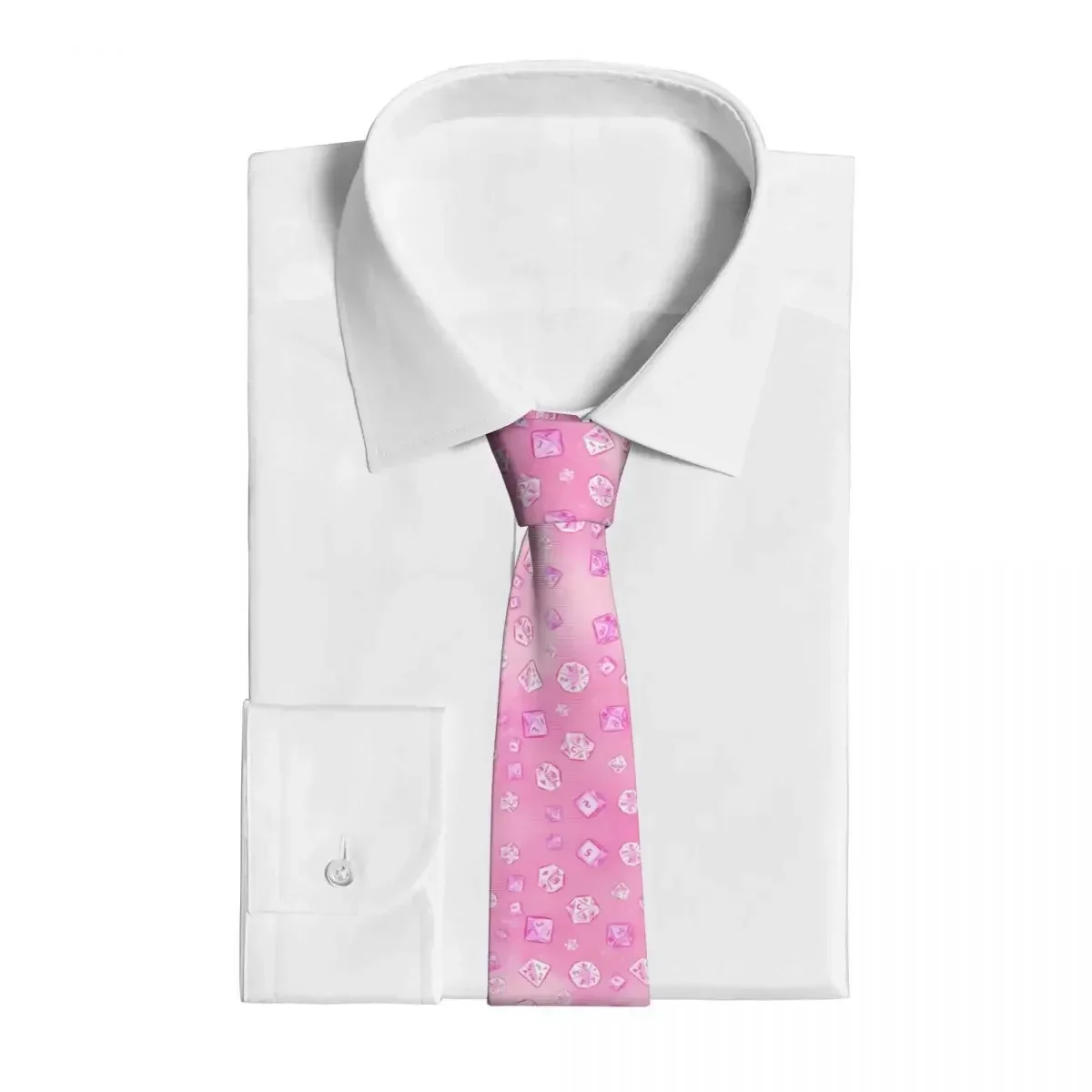 Pastel Pink Aesthetic Dice Pattern Tie DND Game D20 D&D Ties Daily Wear Cravat Street Necktie Polyester