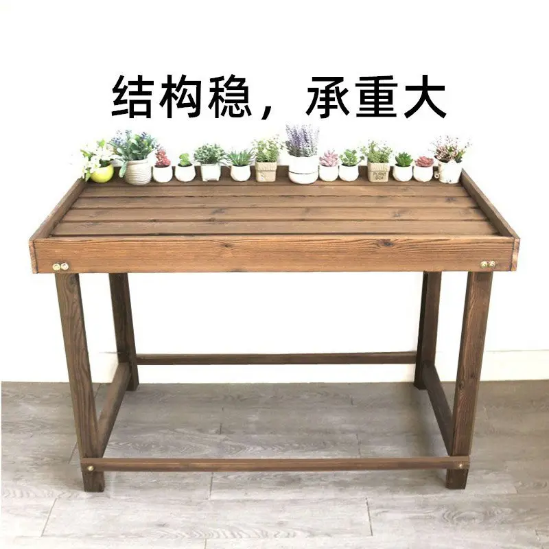 Flower rack   pot storage Bonsai rack Balcony preservative Solid wood Succulent outdoor indoor double-layer flower table