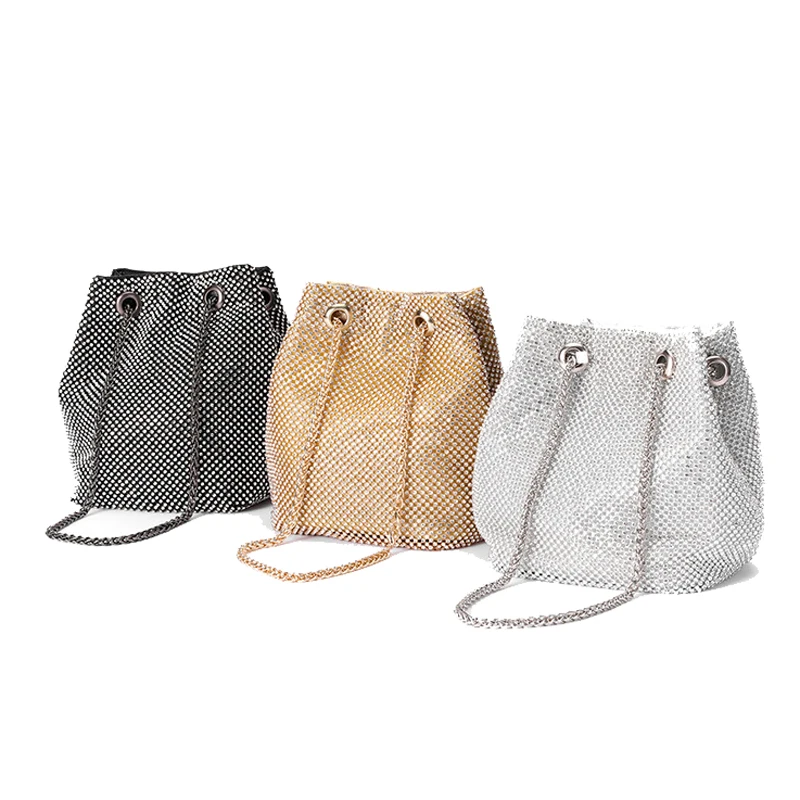 Bolso pequeño con diamantes de imitación para mujer, bolsa de noche para fiesta, bolso de mano suave para el día, a la moda