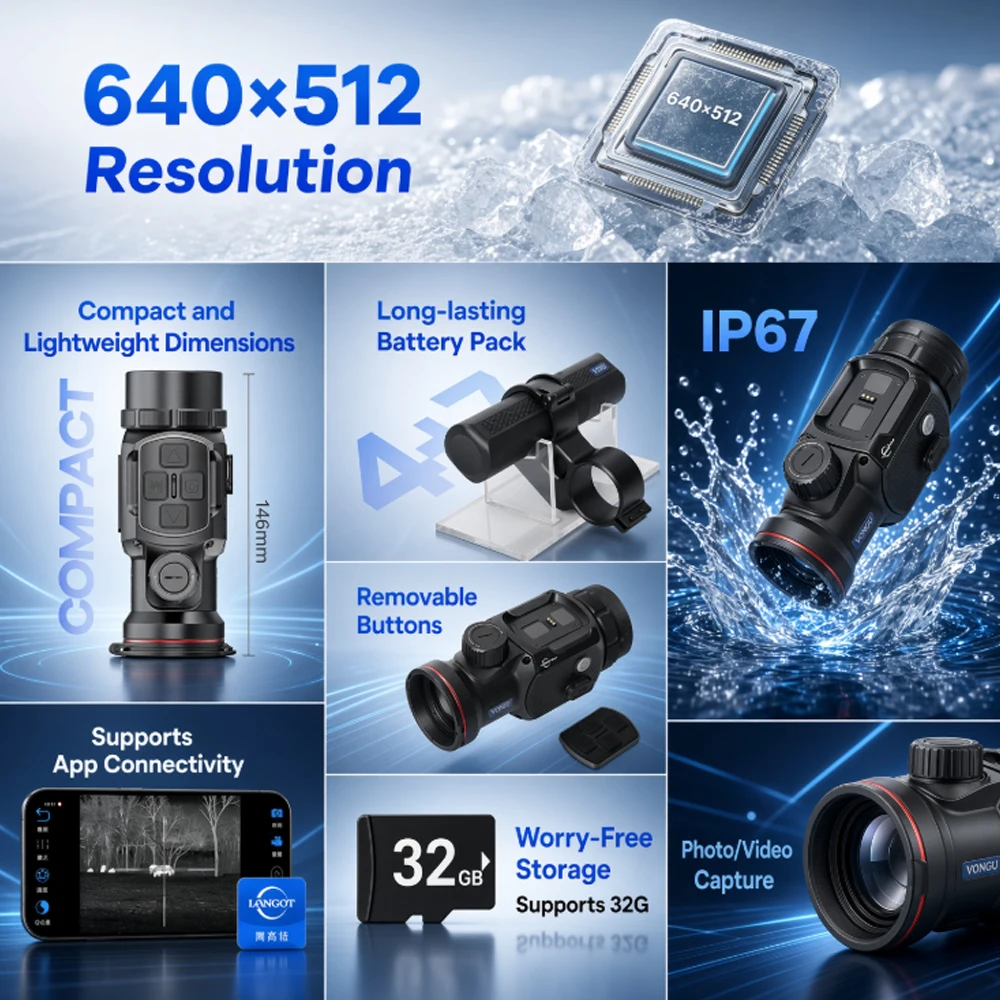 LONGOT Y050 Single Tube Thermal Imaging Adapter 640x480 Resolution IP67 Waterproof for Forest Search Applications