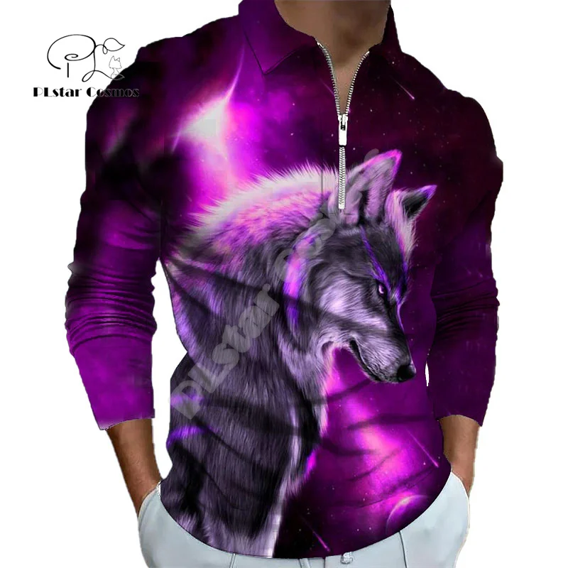 

Halloween Dragon Skull Wolf Tiger Tattoo Colorful Retro 3DPrint Winter Autumn Harajuku Casual Zipper Polo Shirts Long Sleeves A2