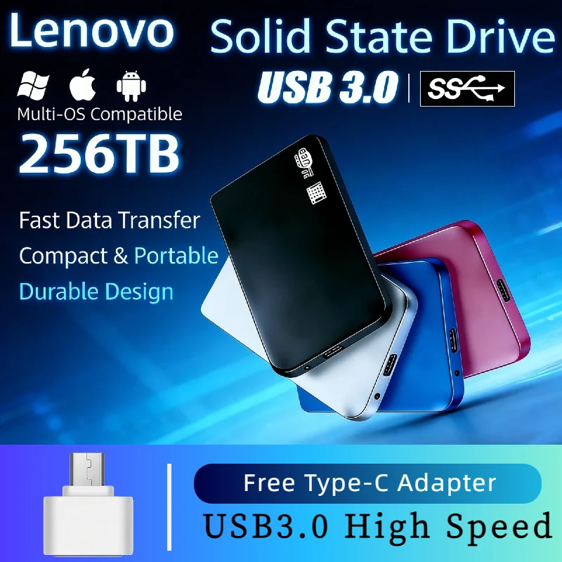 

Внешний SSD-накопитель Lenovo 8 ТБ USB 3.0, высокоскоростной твердотельный накопитель 4 ТБ/2 ТБ для ноутбуков, ПК, игр и резервного хранения данных