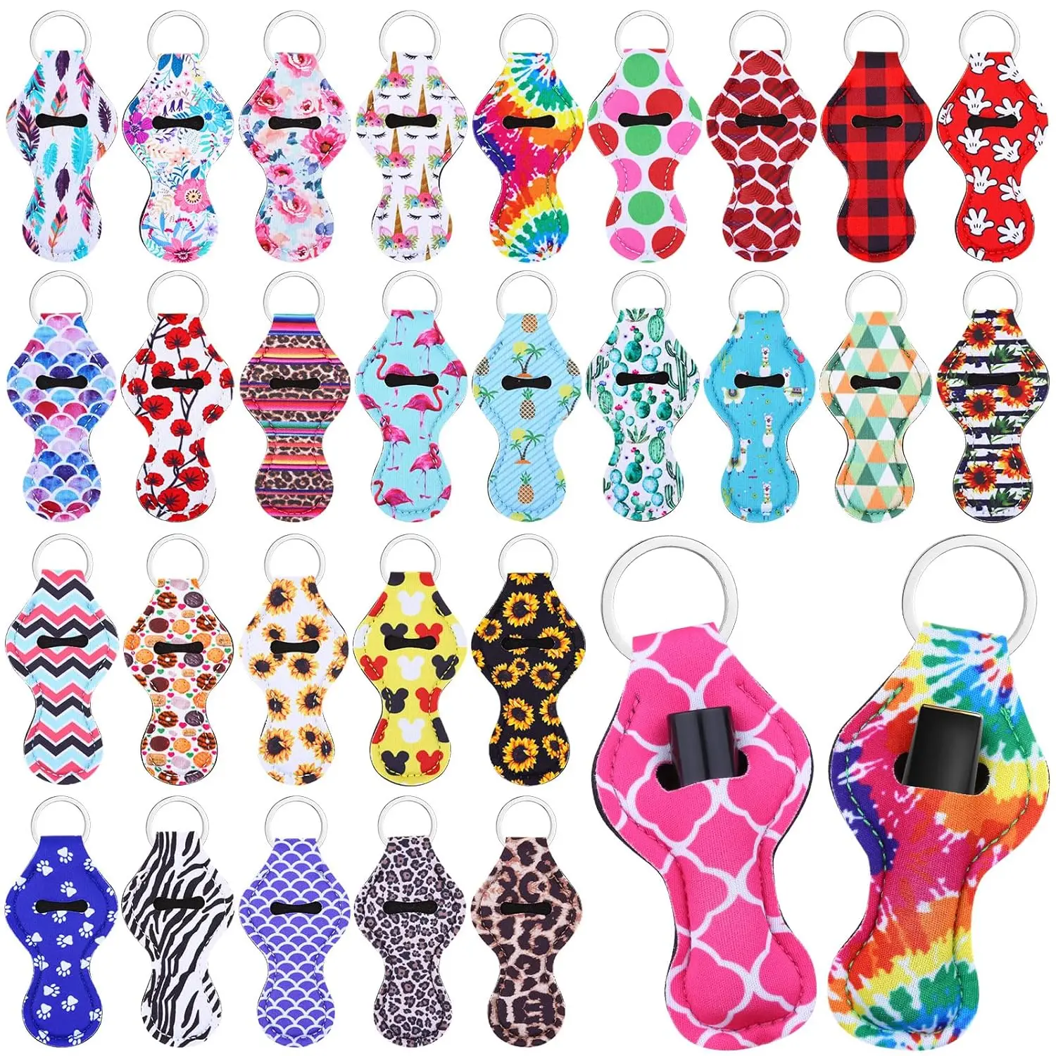 Chapstick Holder Keychain Bulk, Lip Balm Lipgloss Lipstick Holder Keychains for Lipstick, Lip Balm, lanyards, 30 freedom Colors