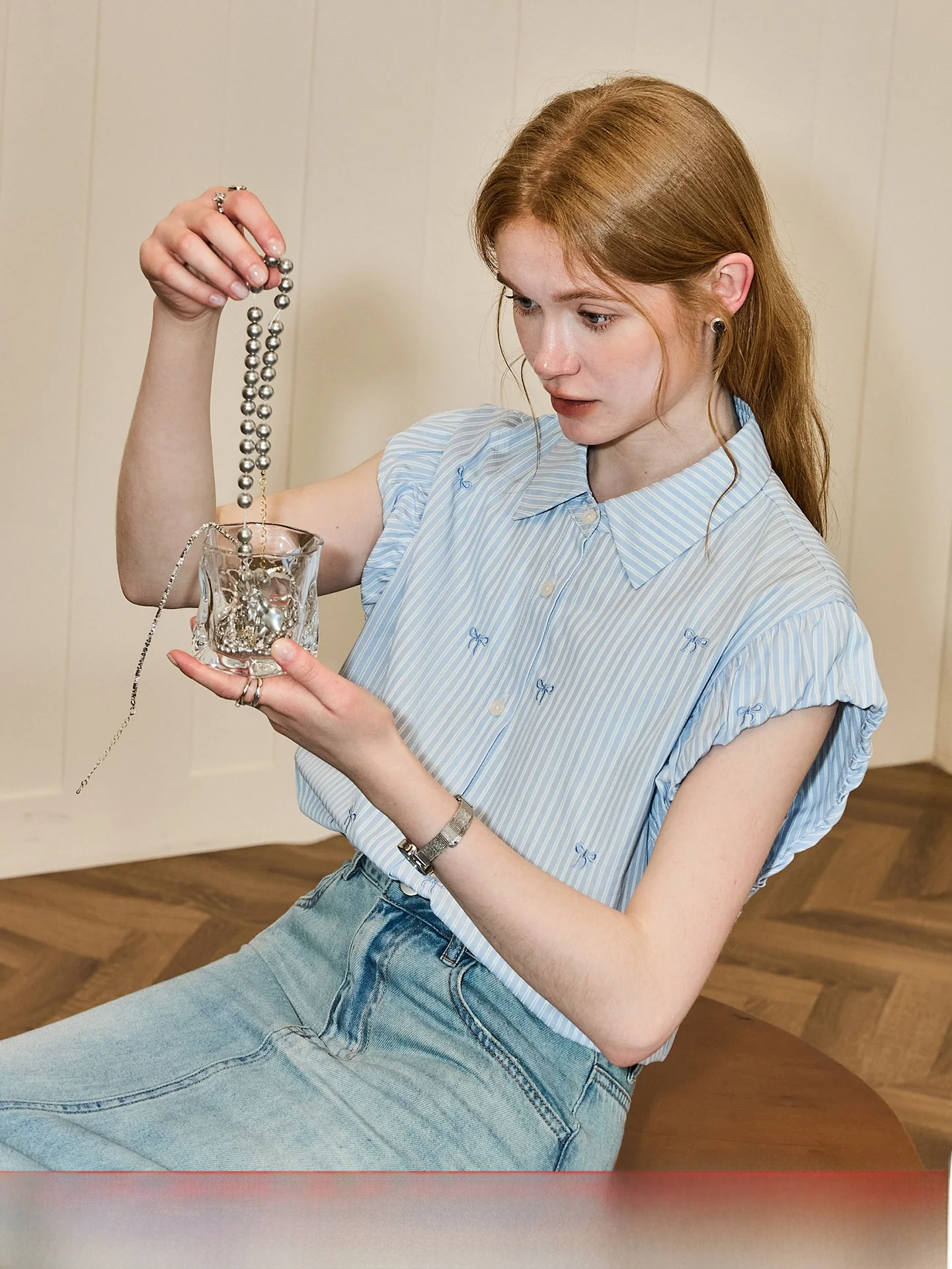 

KUHNMARVIN Knot Stripe Shirt Women's Spring Summer New Style Flower Bud Sleeve Casual Breathable Polyester Cotton B...