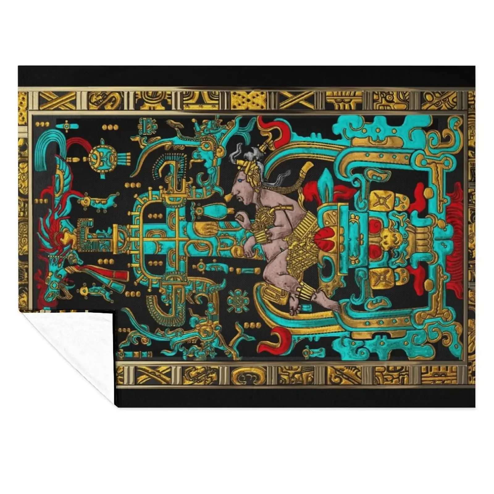 

Lid of The Great Tomb of Pakal - Palenque Astronaut over Black No.2 Throw Blanket Soft Plush Plaid Sofas Blankets
