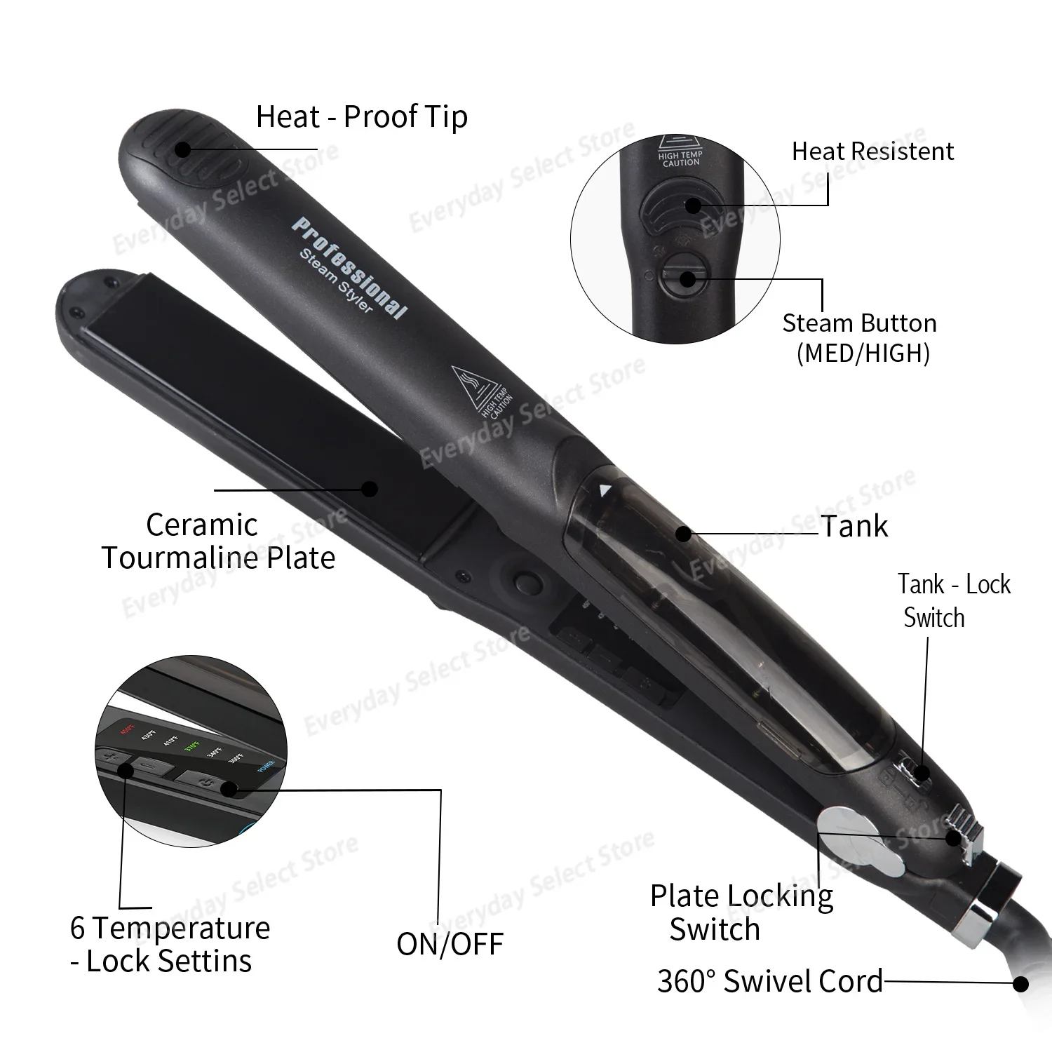 Steam Hair Straightener Professional Ceramic Vapor Flat Iron 450℉ Fast Heat Argan Oil Treatment Hairs Care Tools