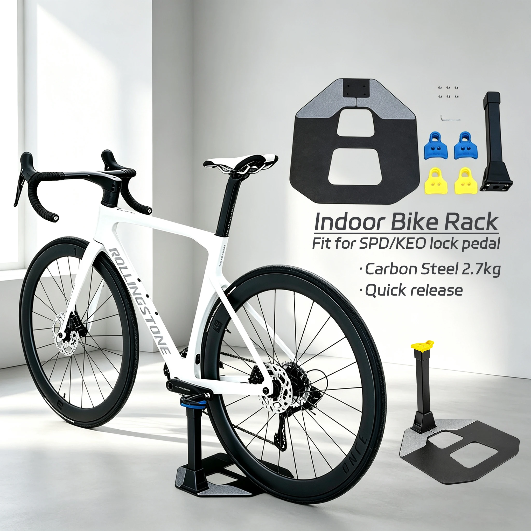 Road Bike Quick-Release SPD/KEO Lock Pedal Kick Stand Display Rack Carbon Steel Stable Bicycle Rack Indoor Bike Parking Mount