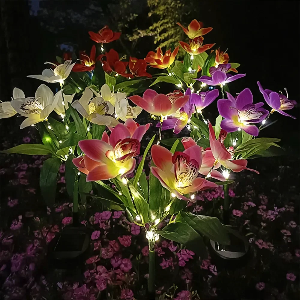 7 Head Solar Orchid Lawn Lamp Outdoor LED Decorative Lights Lamp for Backyard Garden Street Patio Christmas Wedding Decoration