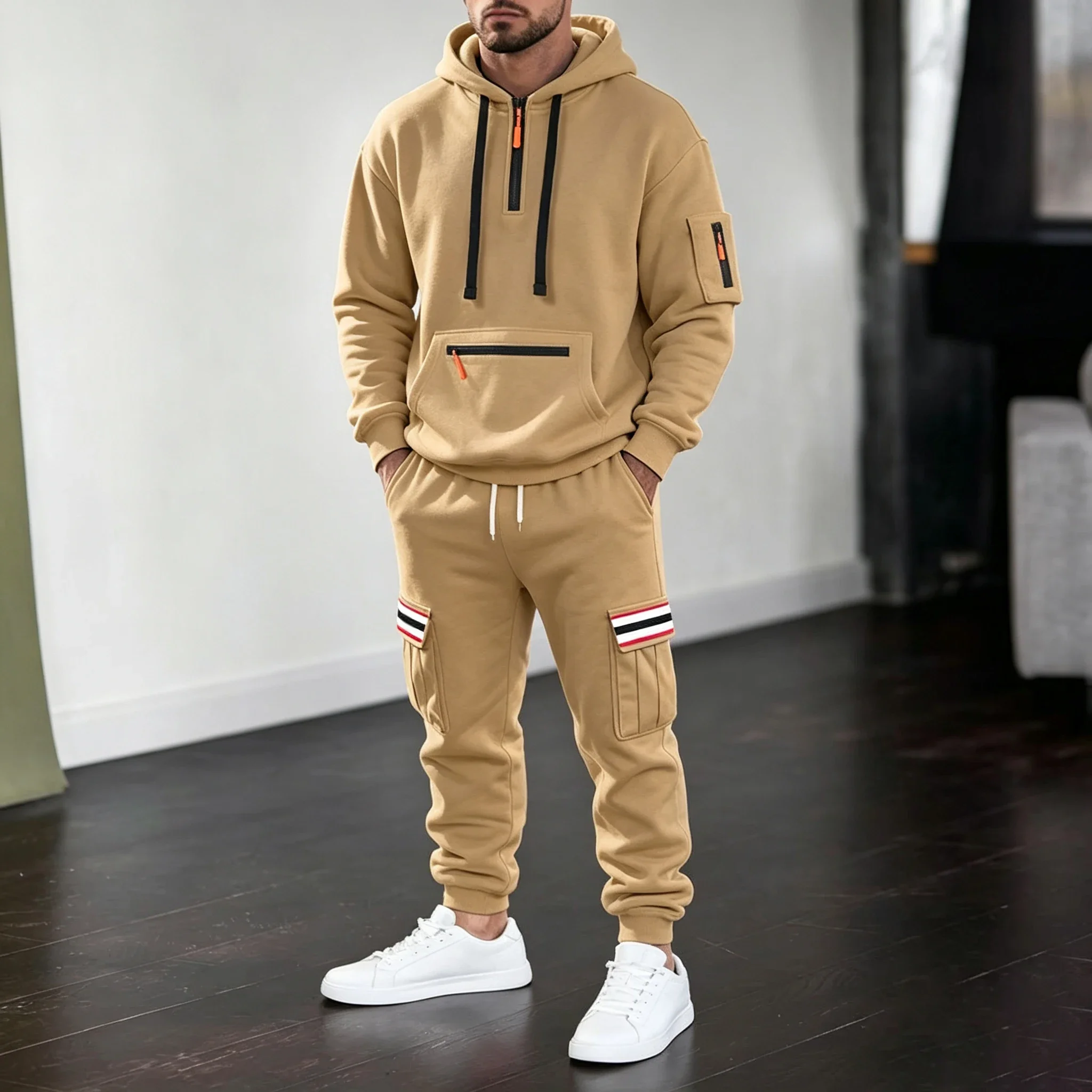 2026 Herren-Schwergewichts-Fleece-Hoodie-Set Herbst Winter Plüsch Arbeitskleidung Lässiger Pullover Passender Trainingsanzug 2-teiliges Outfit – Detail 2