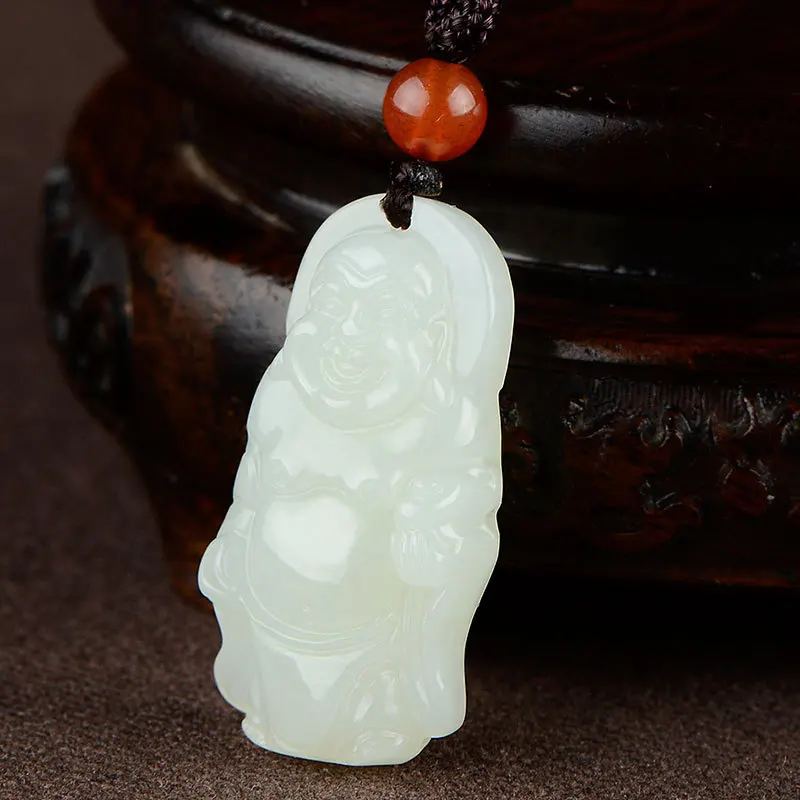 Hotan Laughing Buddha Pendant Women Jade Jewelry
