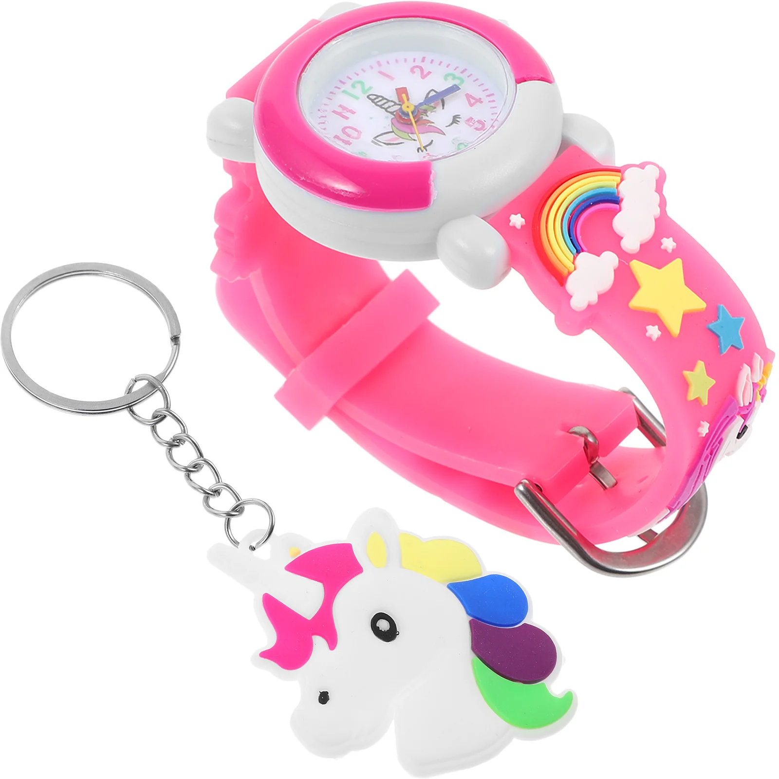 مجموعة واحدة من ساعة يونيكورن اللطيفة الكرتونية للمحمولة الصغيرة مع سلسلة مفاتيح رائعة من البلاستيك الكوارتز الآمن #5