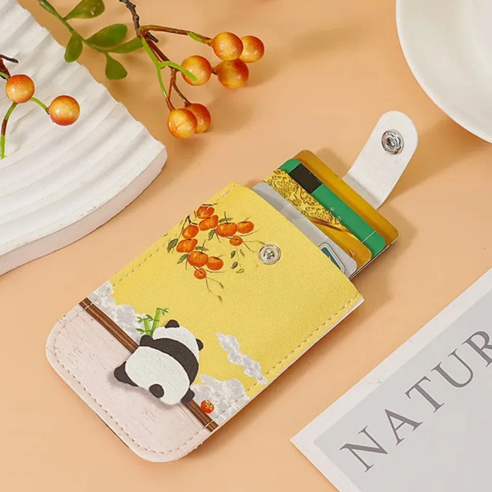 PU Leather Pull Out ID Cards Holder Pouch Ultra-thin Hasp Multi-Slot Card Bag Chinese Style Candy Colors