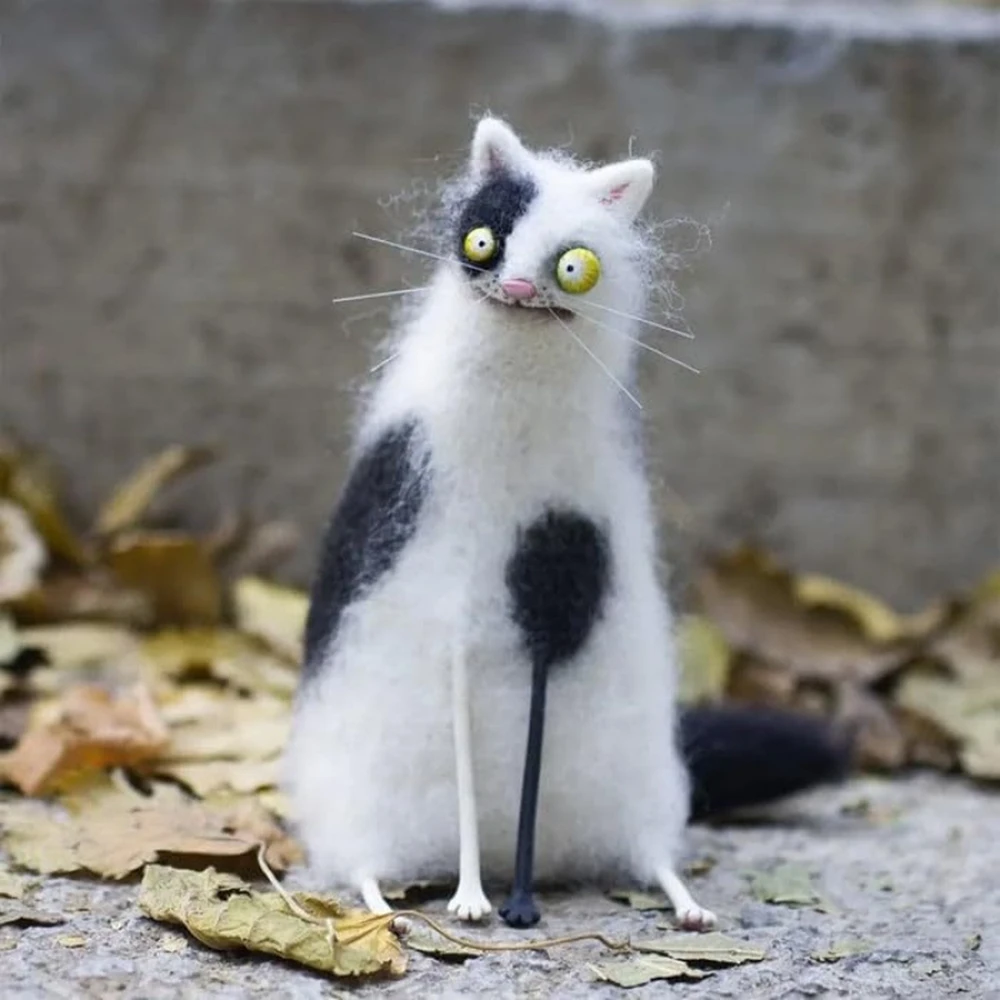 Куклы для домашних животных из шерстяного фетра ручной работы, маленький кот, фигурки лисы, ангелов, милые настольные украшения, подарки, безделушки ручной работы