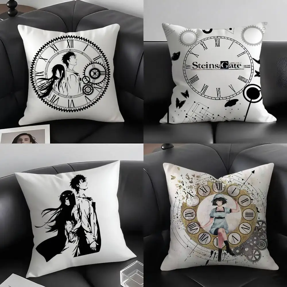 

Anime S-Steins Gate Pillow Case Home Dorm Chair Back Short Plush Double-sided Printing Office Nap Time Cushion Cover