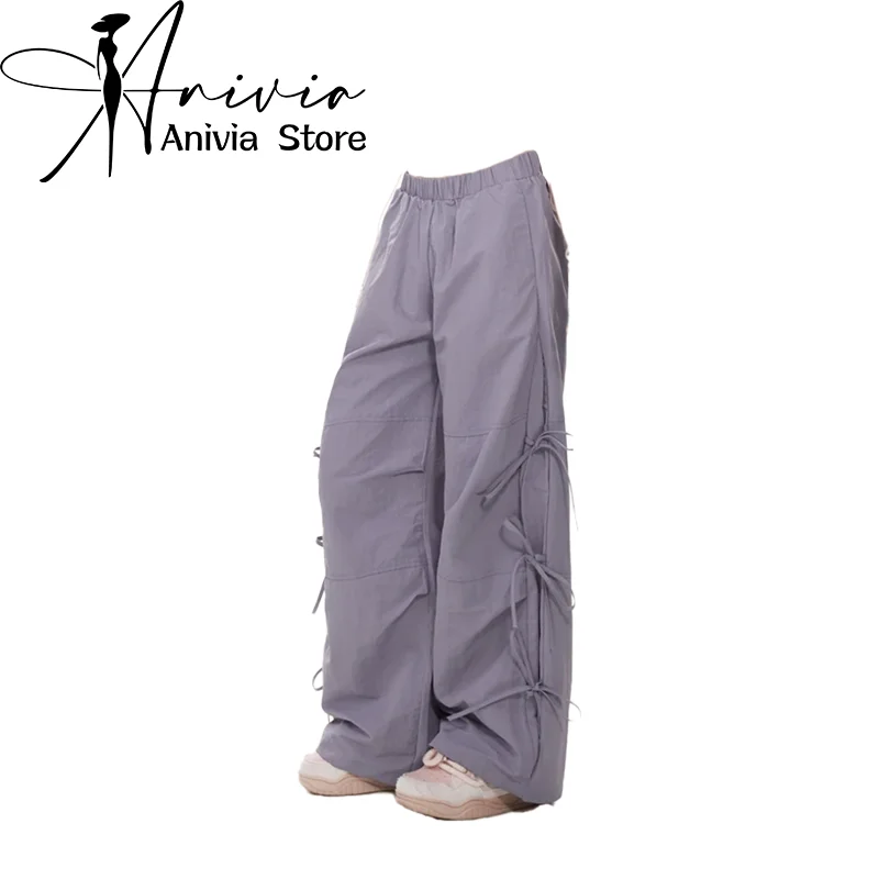 Women Purple Cargo Pants Y2k 90s Streetwear Aesthetic Wide Leg Parachute Pants Vintage Harajuku High Waist Trousers Clothes 2024