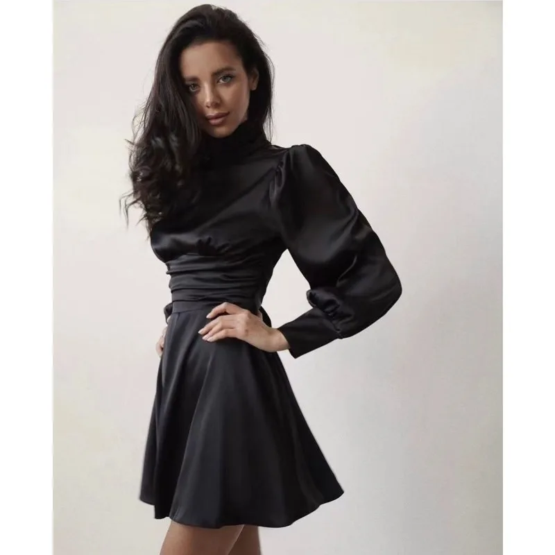 Elegant Women Corset Party Dress Luxury Sexy Long Lantern Sleeve Backless Celebrity Graduation Evening Dress Night Clubwear