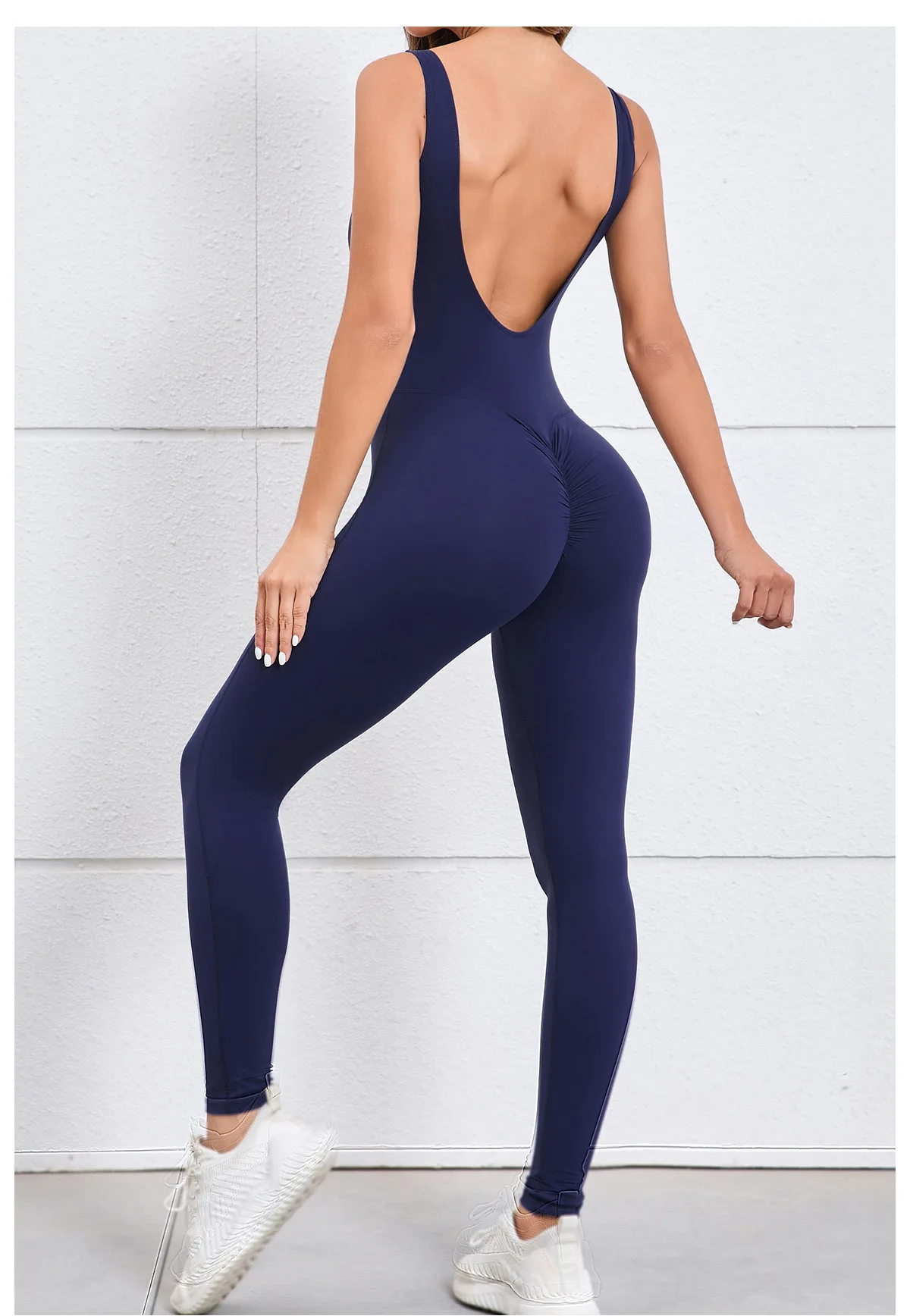 

V Back One-piece Suit Women Sports Jumpsuit Solid Yoga Rompers Backless Sportswear Women Sleeveles Workout Bodysuits Female