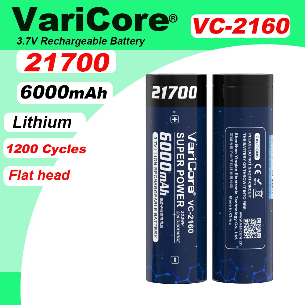 VariCore 3,7 V 6000mAh 21700 batería recargable de iones de litio para lámpara linterna faro banco de energía portátil
