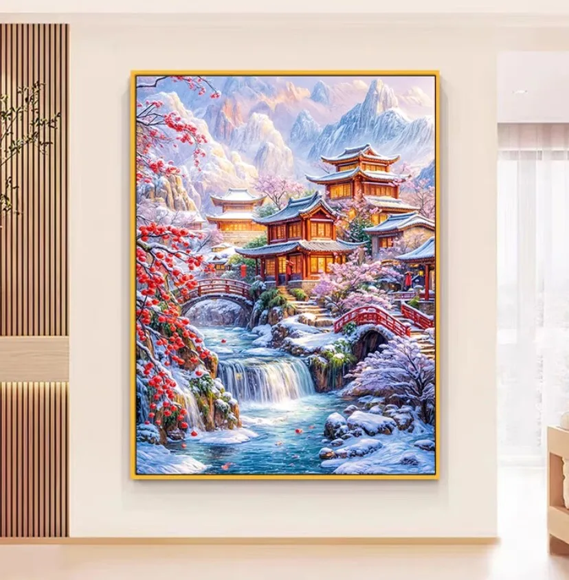 

Winter 9ct 60x80cm Printed Kits Cross Stitch Embroidery DIY Chinese Style Needlework Set Home Decor Crafts