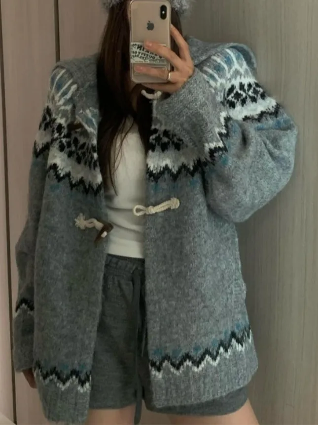 Retro Lapel Knitted Sweater Jaet Women Loose Lazy Sle Ele Open Cardigan Color Blo Floral Embroidery Casual Outerwear