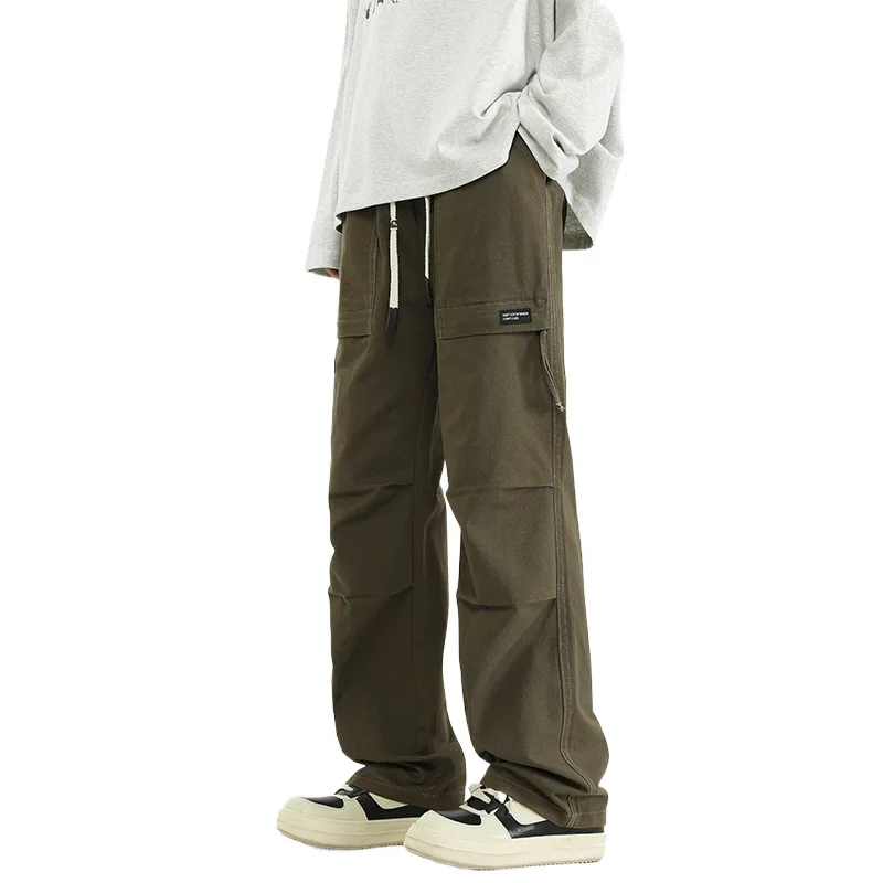 Men's Cargo Pants 2025 Autumn Cotton Cargo Pants Loose Straight Leg Wide Leg Casual Trousers