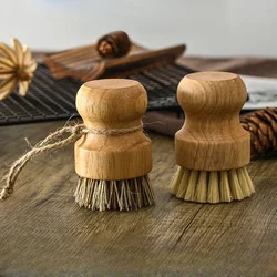 Solid Wood Marvelous Pot Cleaning Accessories Dish Brush Pot Natural Wooden Sisal Household Kitchen Utensils