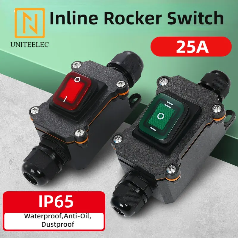 

Uniteelec Online/Inline Switch for High Power Waterproof Dust-proof Rocker Switch ON-OFF/ON-OFF-ON Green Red Black