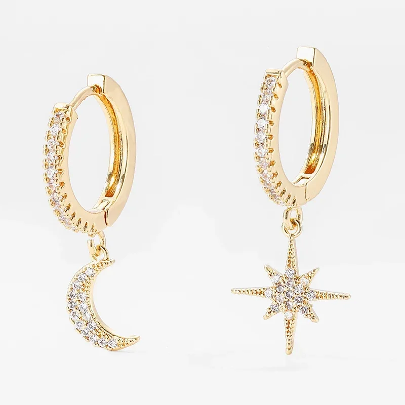 

New Fashion Cubic Zircon Star and Moon Earrings Charms Star Hoop Earrings for Women Man Girls Korean Jewelry