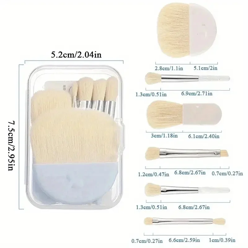 6 pçs mini pincéis de maquiagem conjunto com caixa portátil cosméticos pó fundação blush mistura corretivo compõem pincéis ferramenta de maquiagem