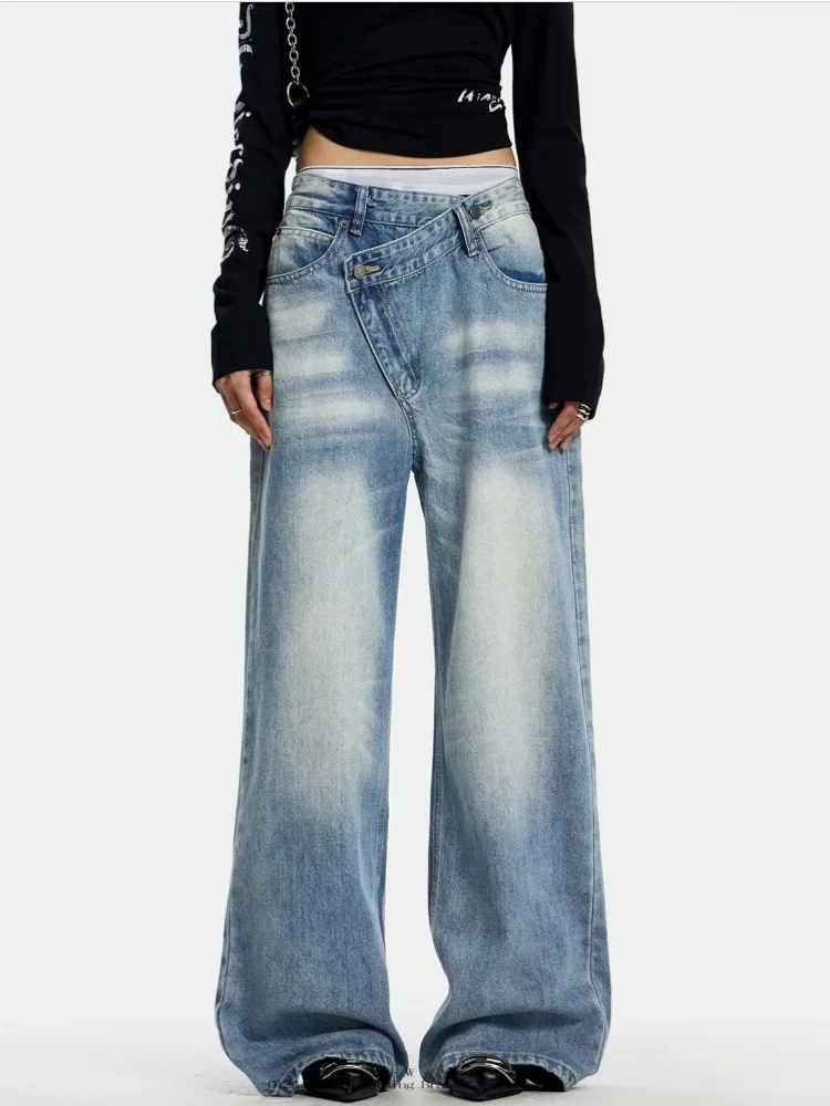 

Ropa Y2K 2022, модные синие мешковатые джинсы с нерегулярными пуговицами, брюки для женщин, одежда, прямые женские джинсовые брюки, Ropa Mujer