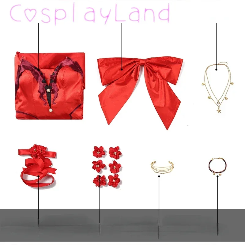 Aerith Dress Game FF7 Aerith Cosplay Costume Halloween Birthday Party Ball Dress Red Long Strapless Sexy Women Fashion Dress