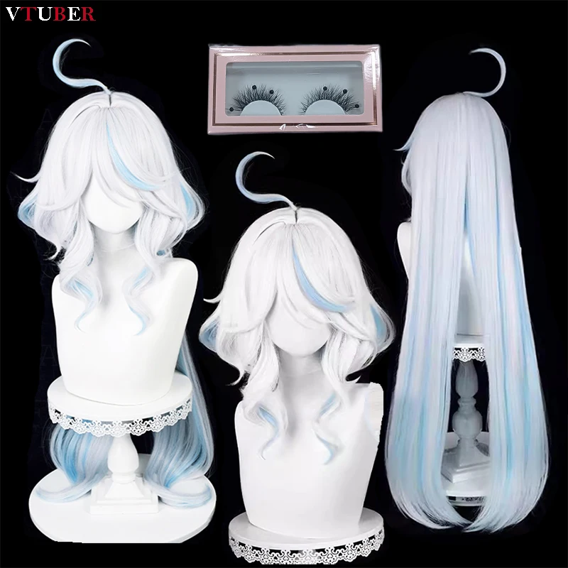 

Fontaine Focalors Cosplay Wig Furina Wigs 100cm Long White Blue Curly Wavy Wigs Heat Resistant Hair Anime Cosplay Wigs + Wig Cap