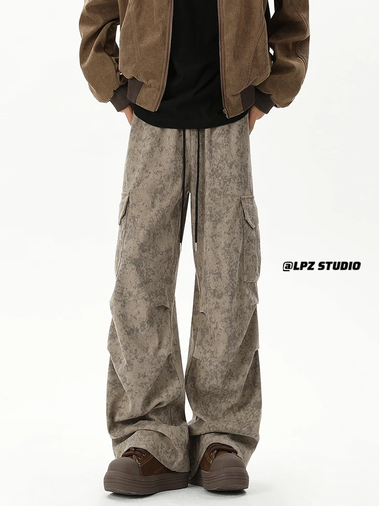 

Мужские вельветовые рабочие брюки с эффектом тай-дай, весна-осень, Haome, американские, широкие, прямые, свободные, повседневные, модные, городские, S...